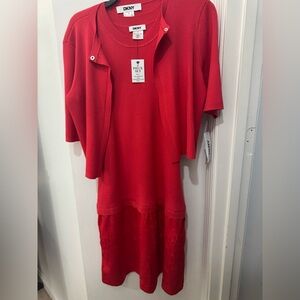 DKNY Vibrant Red Knit Ensemble
